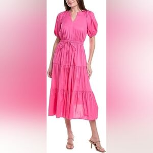 NWT Anne Klein Womens  Poplin Tiered Puff Sleeve Midi Dress